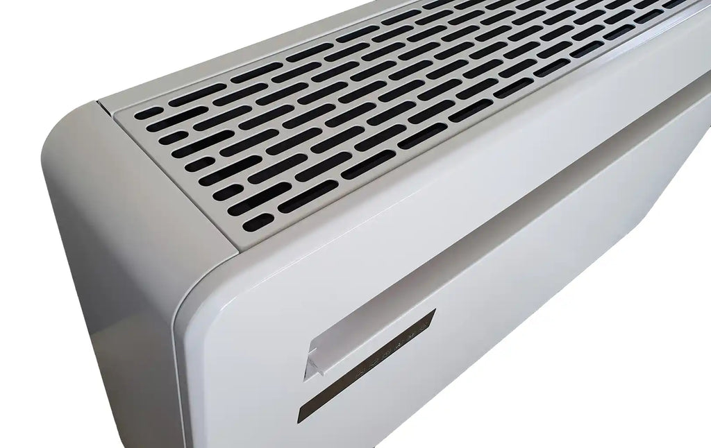 Detail van luchtuitlaat en bovenzijde van witte monoblock