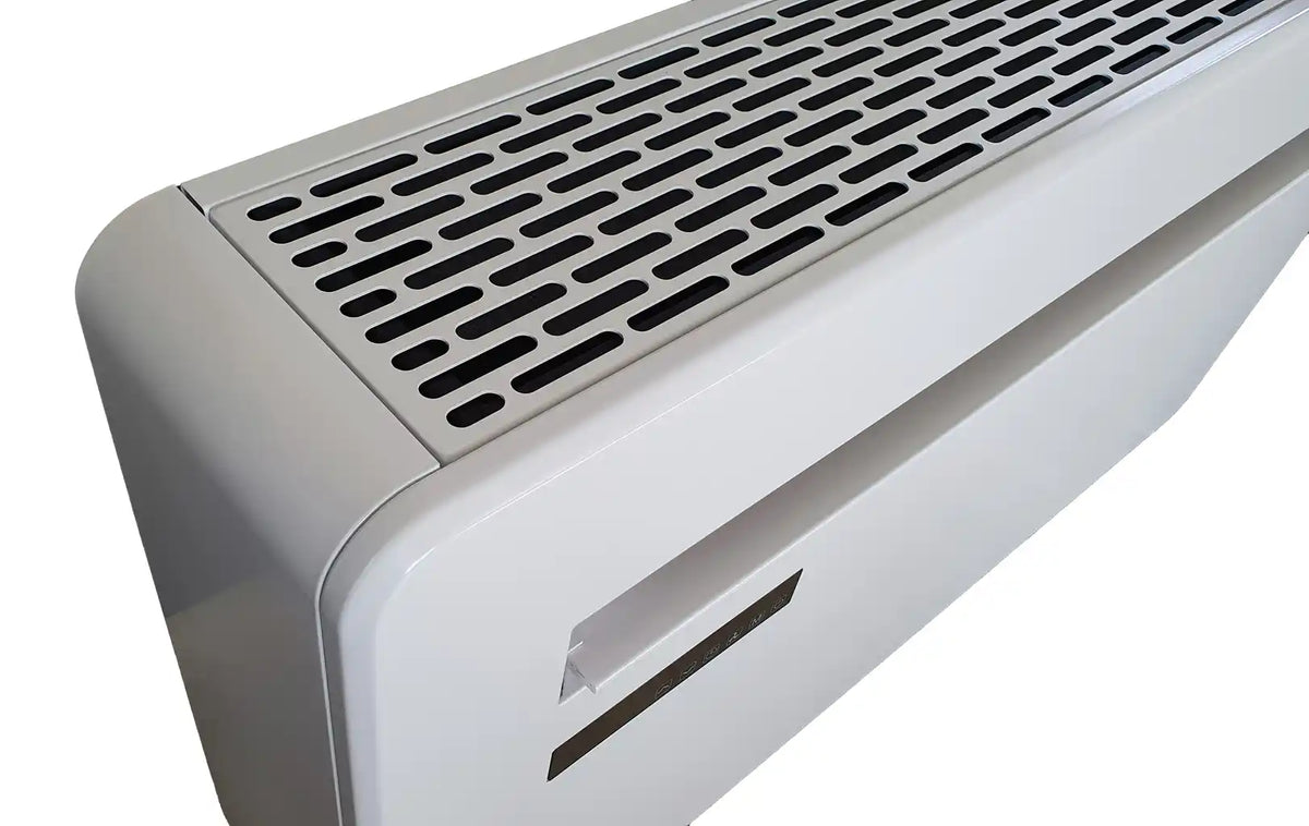 Detail van luchtuitlaat en bovenzijde van witte monoblock