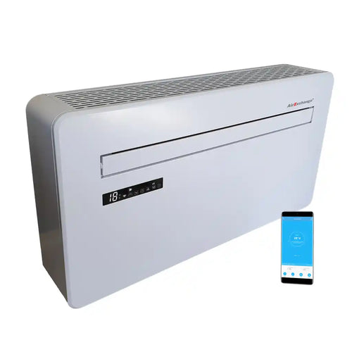 Witte AirExchange monoblock met smartphone voor appbediening
